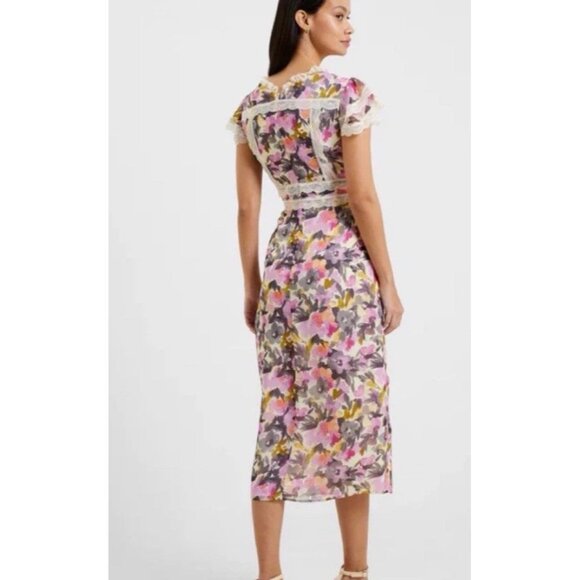French Connection midi Dress Floral Size 2 Crinkle Lace Dress NWT romantic - Picture 4 of 13
